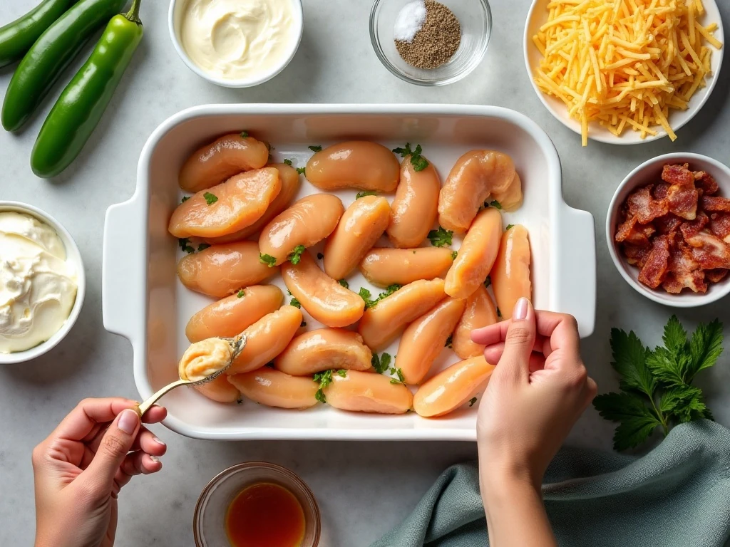 Ingredients for easy jalapeno popper chicken casserole