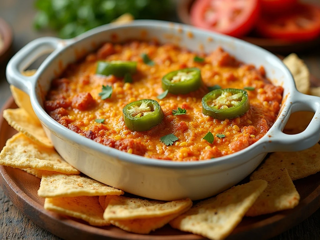 Hot creamy jalapeno popper dip surrounded by tortilla chips and fresh vegetables