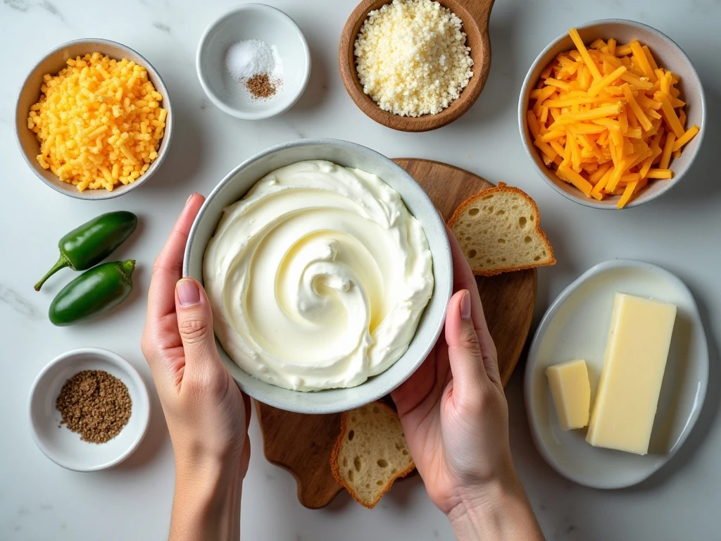 Ingredients for easy jalapeno popper dip arranged for cooking