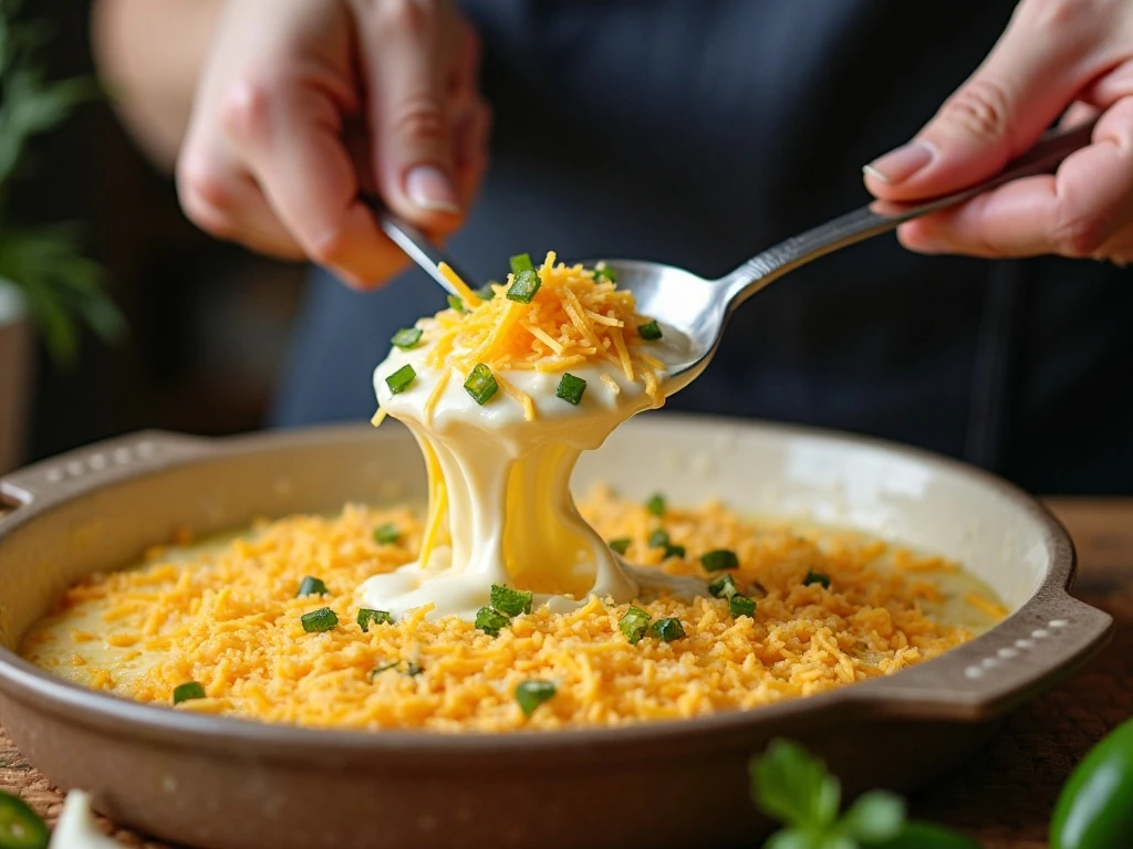 Mixing the creamy jalapeno popper dip ingredients in a bowl