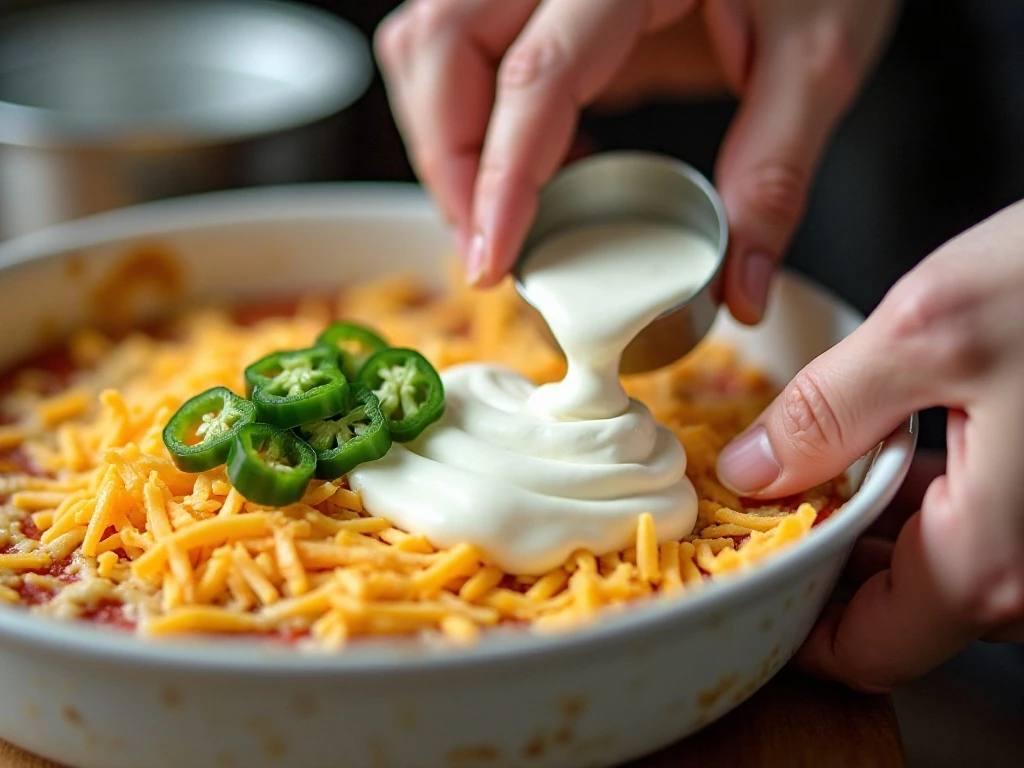 Mixing the creamy jalapeño popper dip ingredients in a bowl