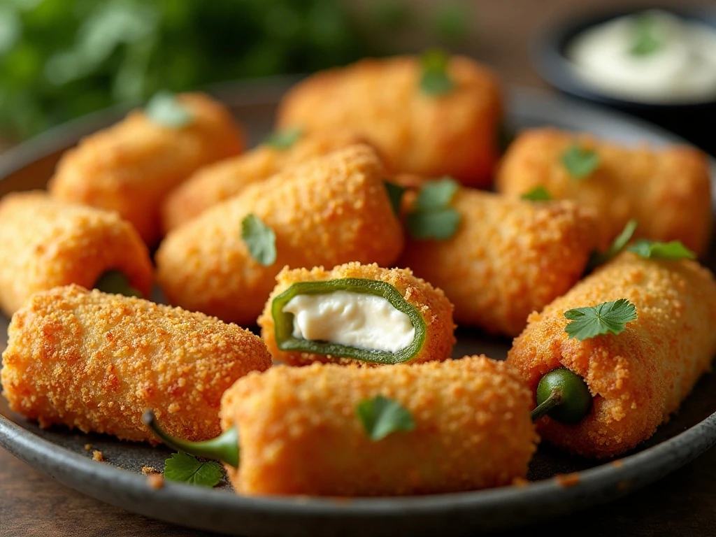 Crispy baked jalapeño poppers arranged on a serving platter