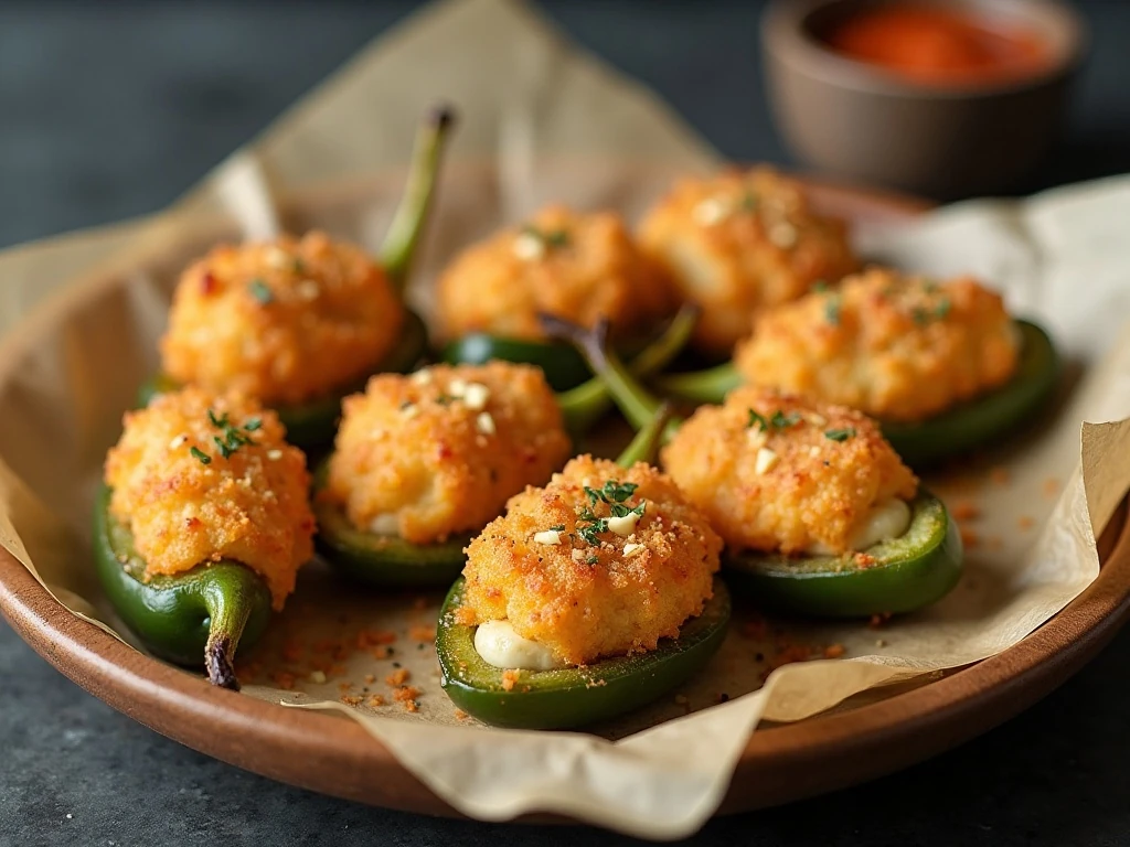 Reheated baked jalapeño poppers with crisp topping