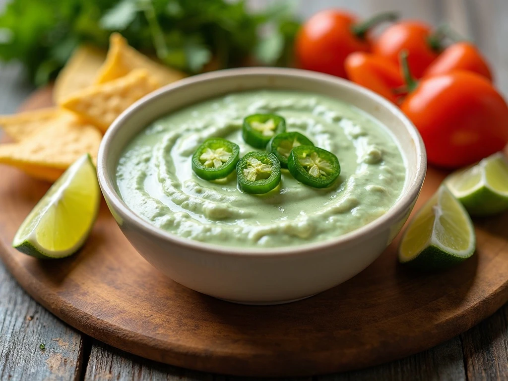 Creamy jalapeño ranch dip served with chips and fresh vegetables