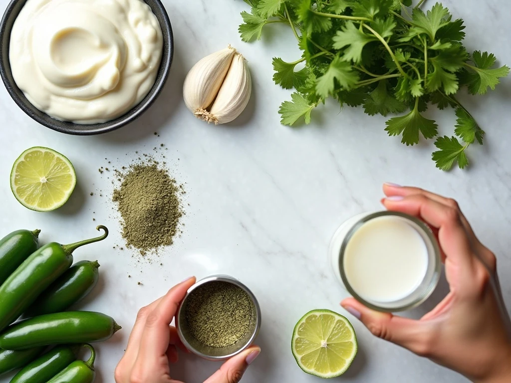 Ingredients for homemade creamy jalapeño ranch dip