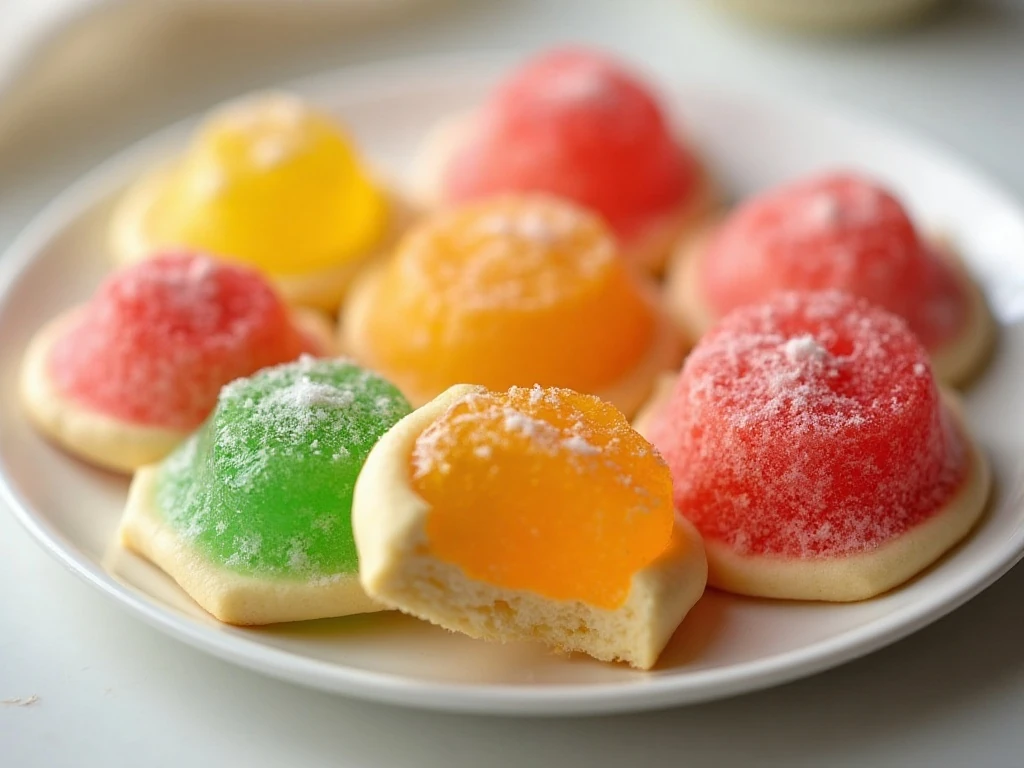 Colorful homemade Jello cookies arranged on a serving platter