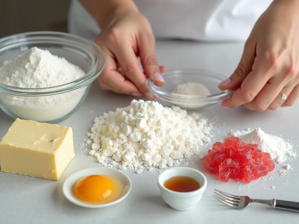 Ingredients for easy Jello cookies including butter flour and flavored gelatin