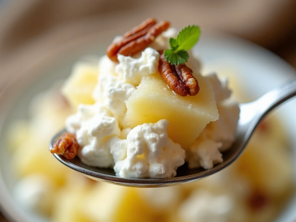 Close-up texture of lime cottage cheese gelatin salad