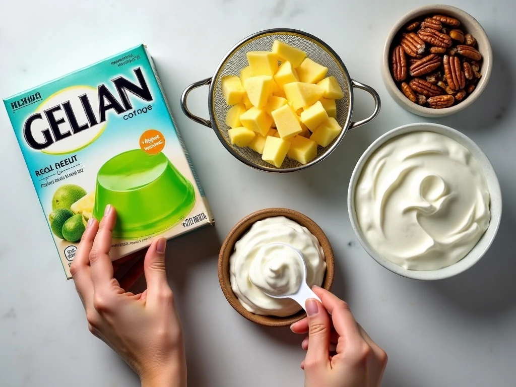 Ingredients for easy Jello cottage cheese salad