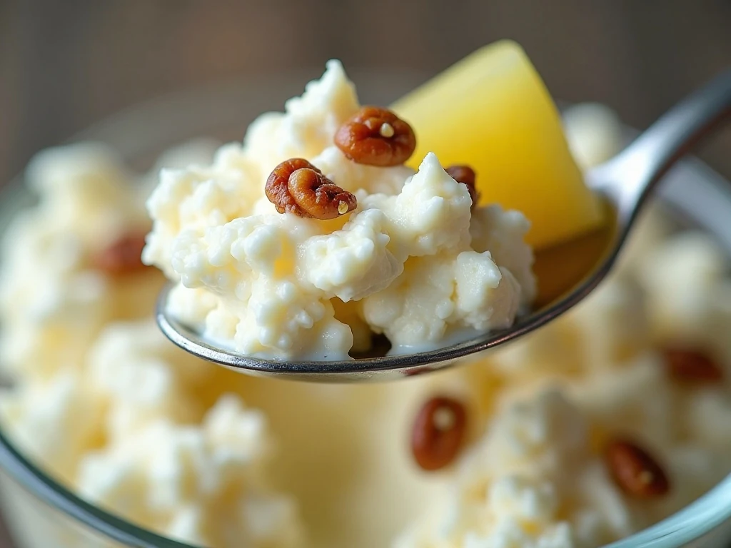 Close-up garnish detail on lime cottage cheese salad