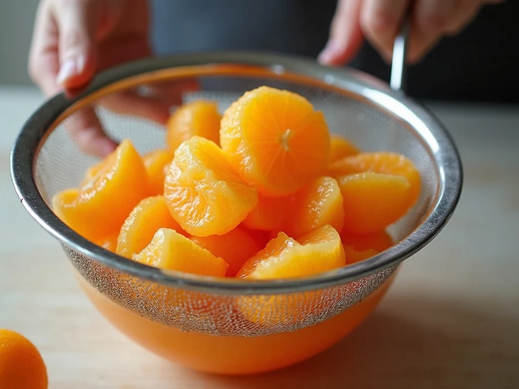 Well-drained mandarin oranges prepared for orange fluff