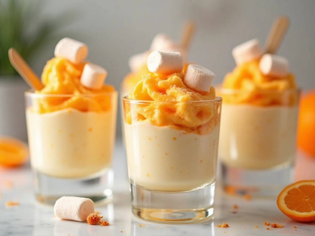 Individual cups of chilled orange fluff dessert