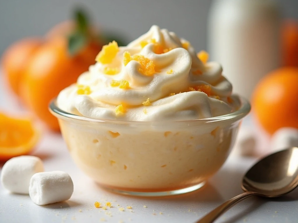 Chilled orange fluff ready for make-ahead serving