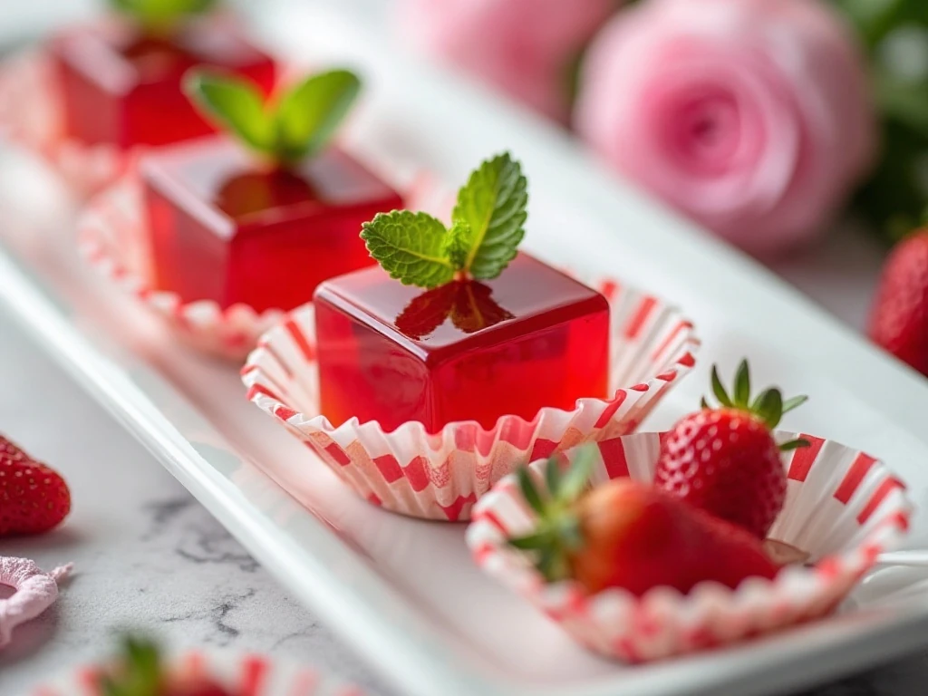 Layered Jello squares ready to serve at a party
