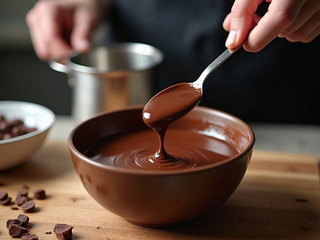 Stirring smooth chocolate ganache for truffles