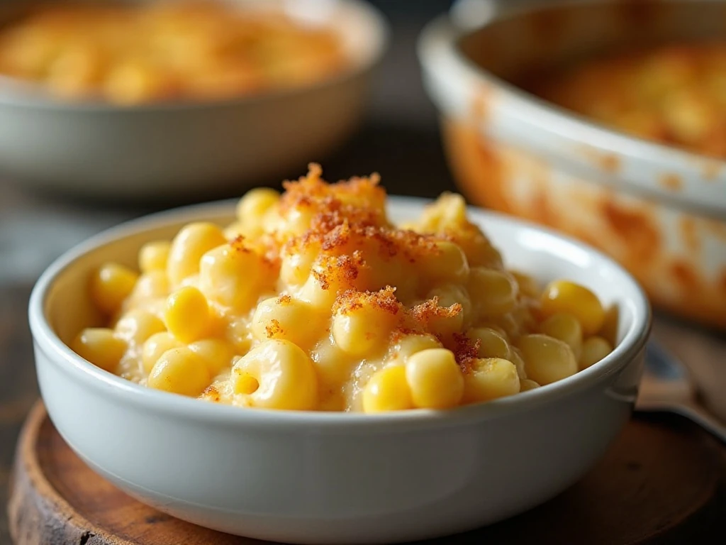 Creamy Jiffy corn casserole served as a comforting dinner side dish