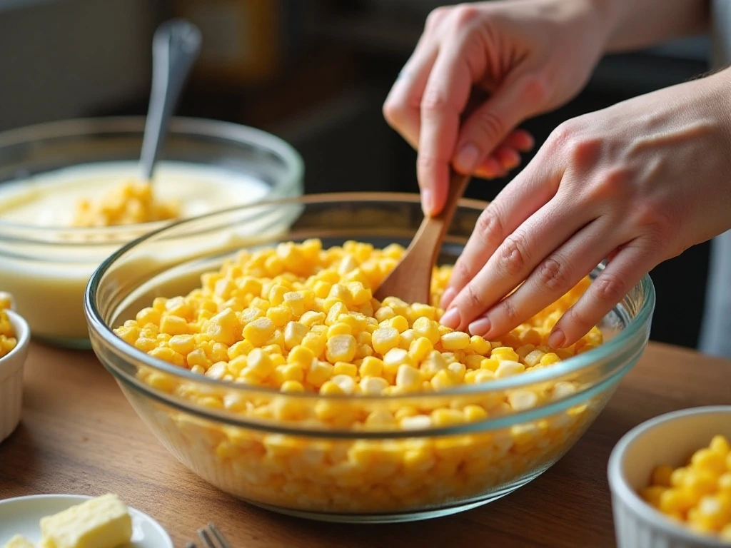Mixing ingredients for Jiffy corn casserole
