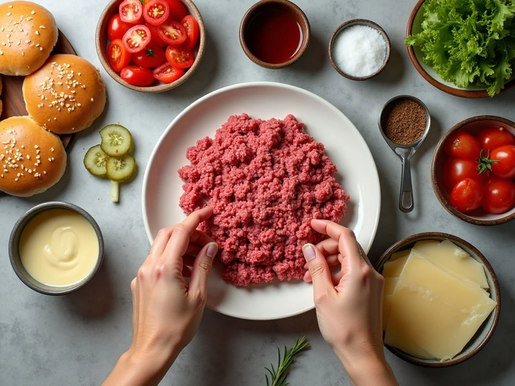 Ingredients for easy juicy mayo burgers