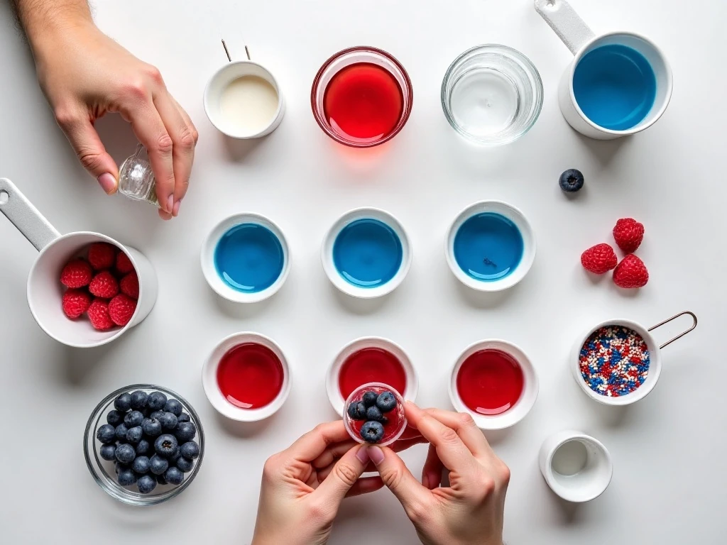 Ingredients for festive July 4th red white and blue jello shots