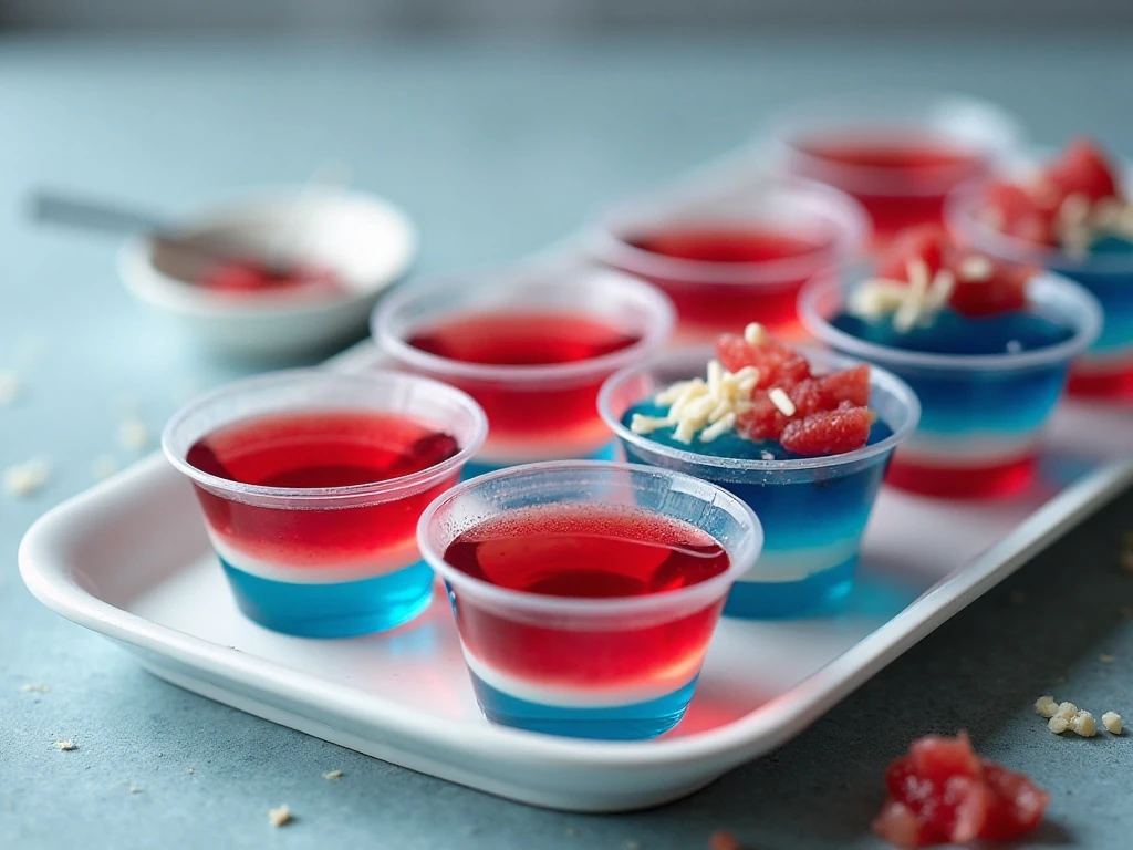 Make-ahead July 4th jello shots chilled and ready to serve