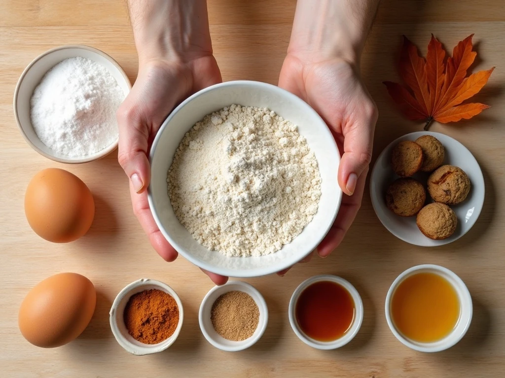 Ingredients for jumbo caramel-stuffed pumpkin muffins