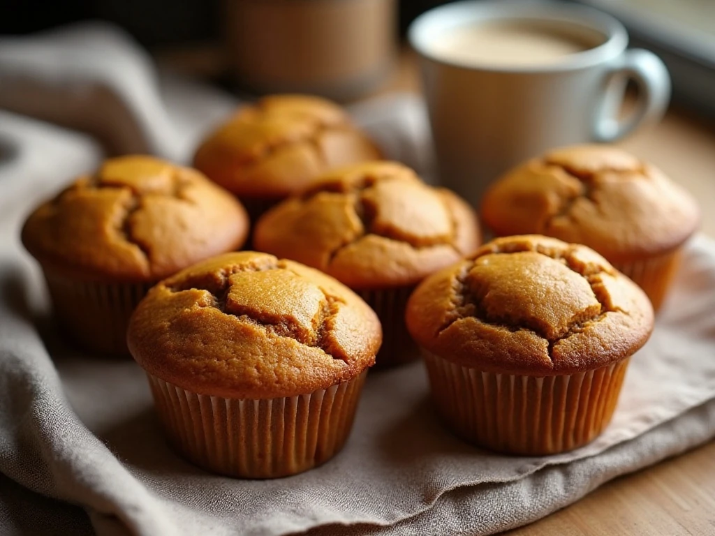 Tall jumbo pumpkin muffins served for a cozy breakfast