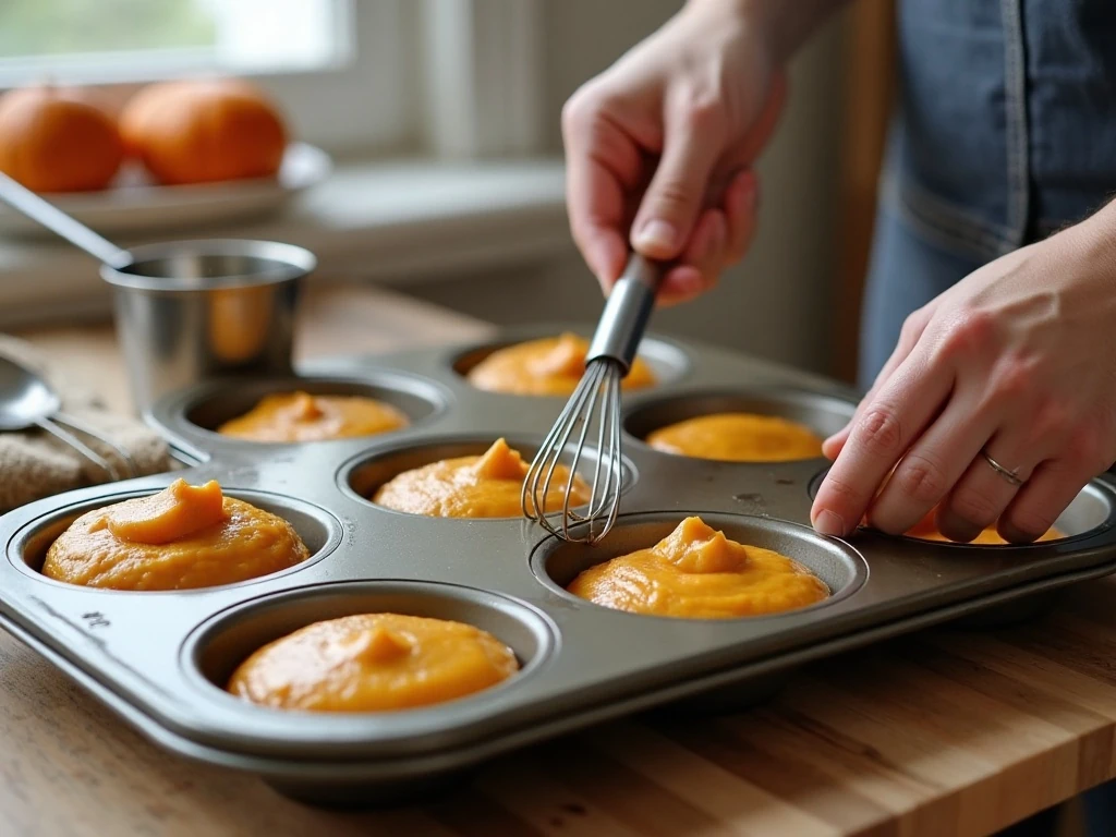 Jumbo muffin cups filled with pumpkin batter