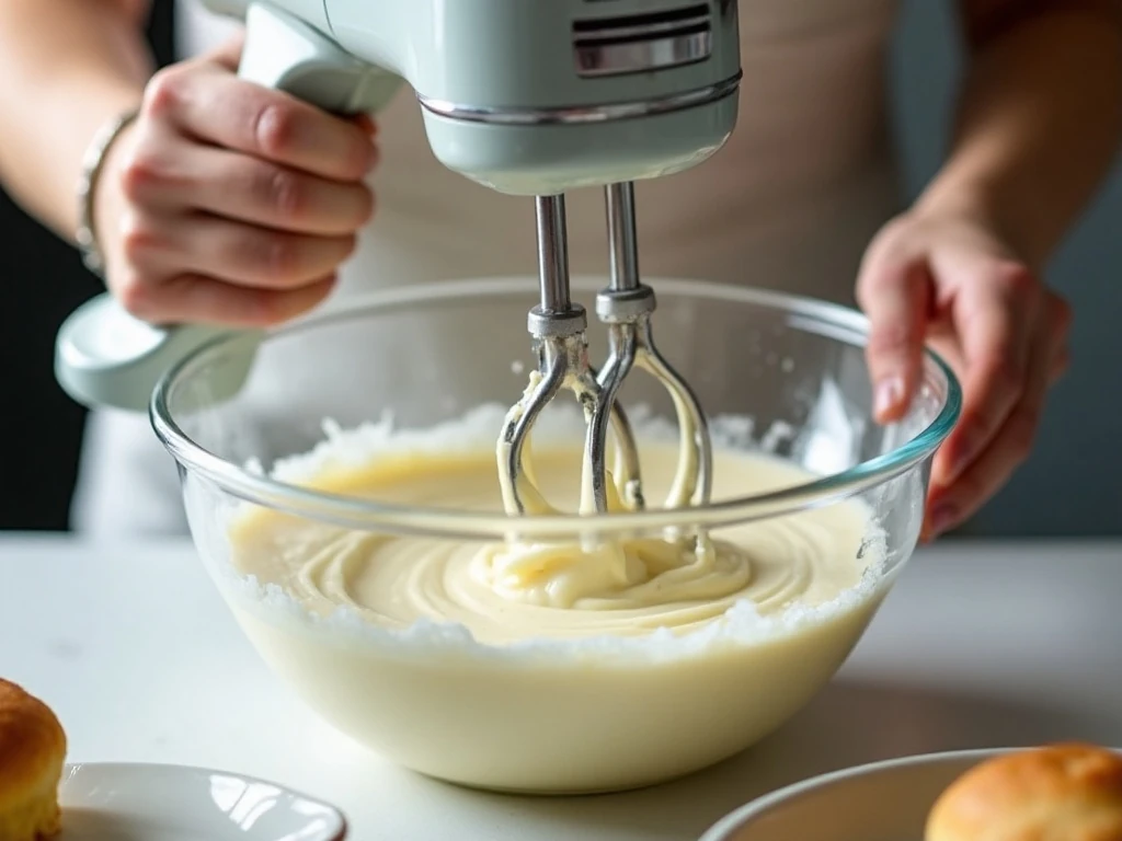 Cream cheese and butter being beaten until smooth for fat bombs