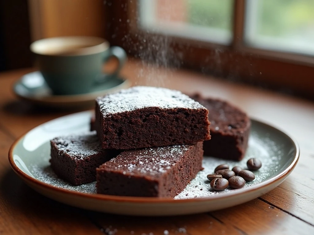Moist chocolate Kahlúa wacky cake served with coffee