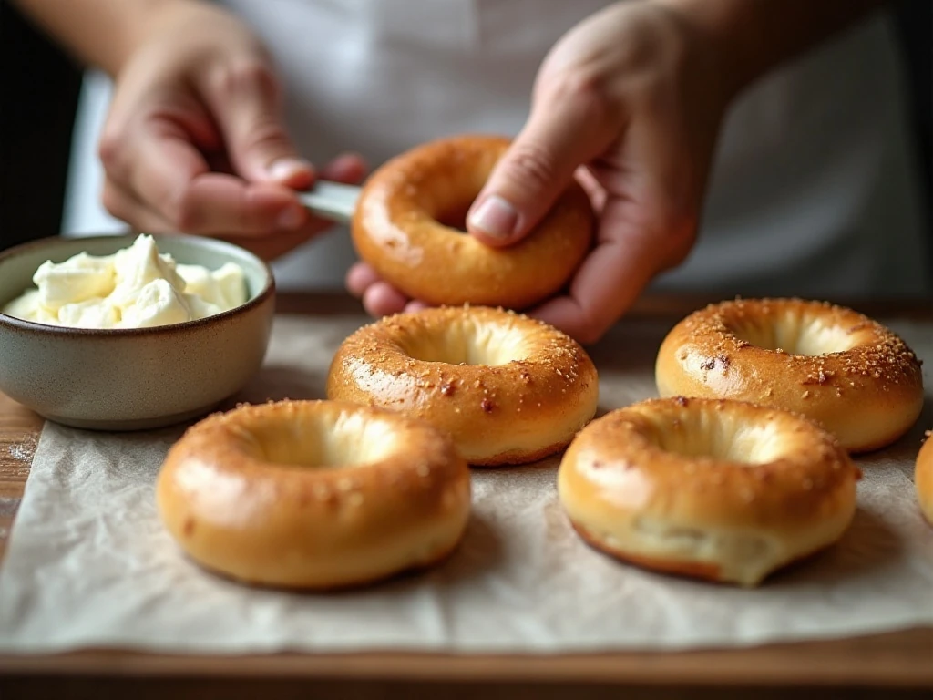 Shaping warm cheese-based dough into keto bagels