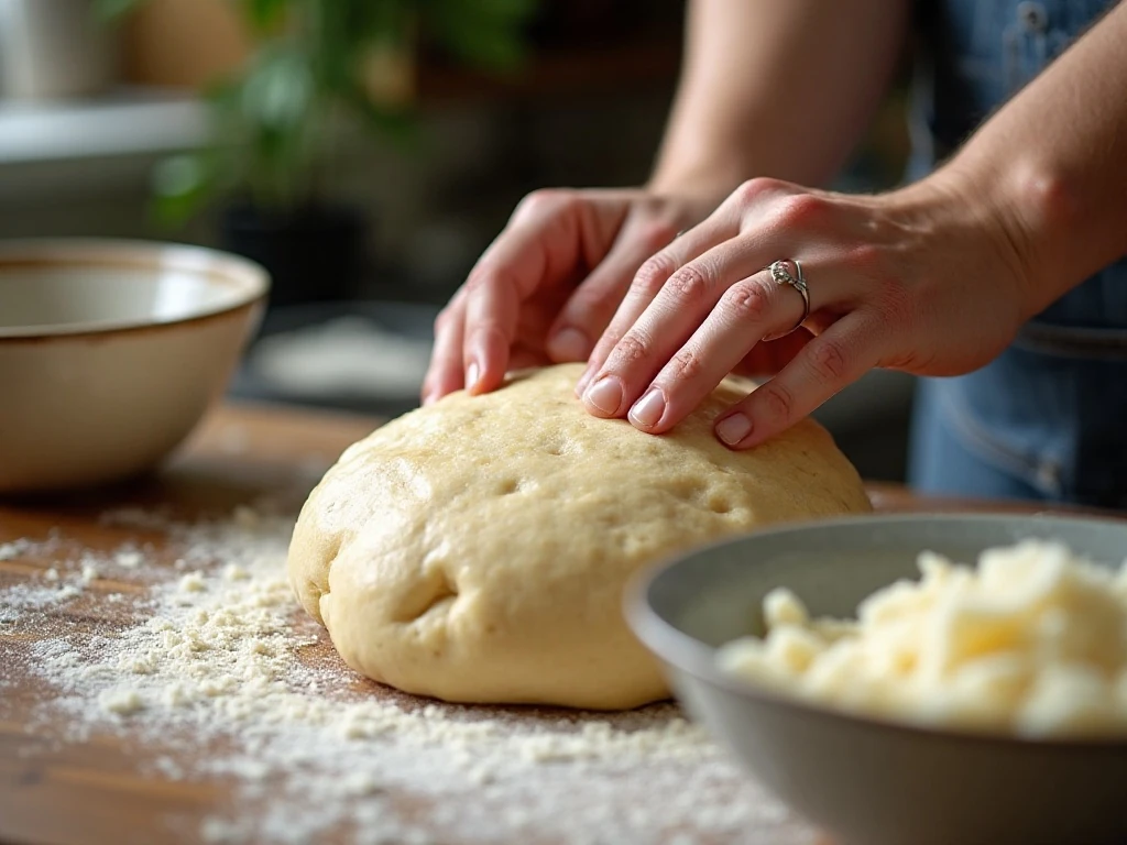 Working with warm stretchy fathead bagel dough