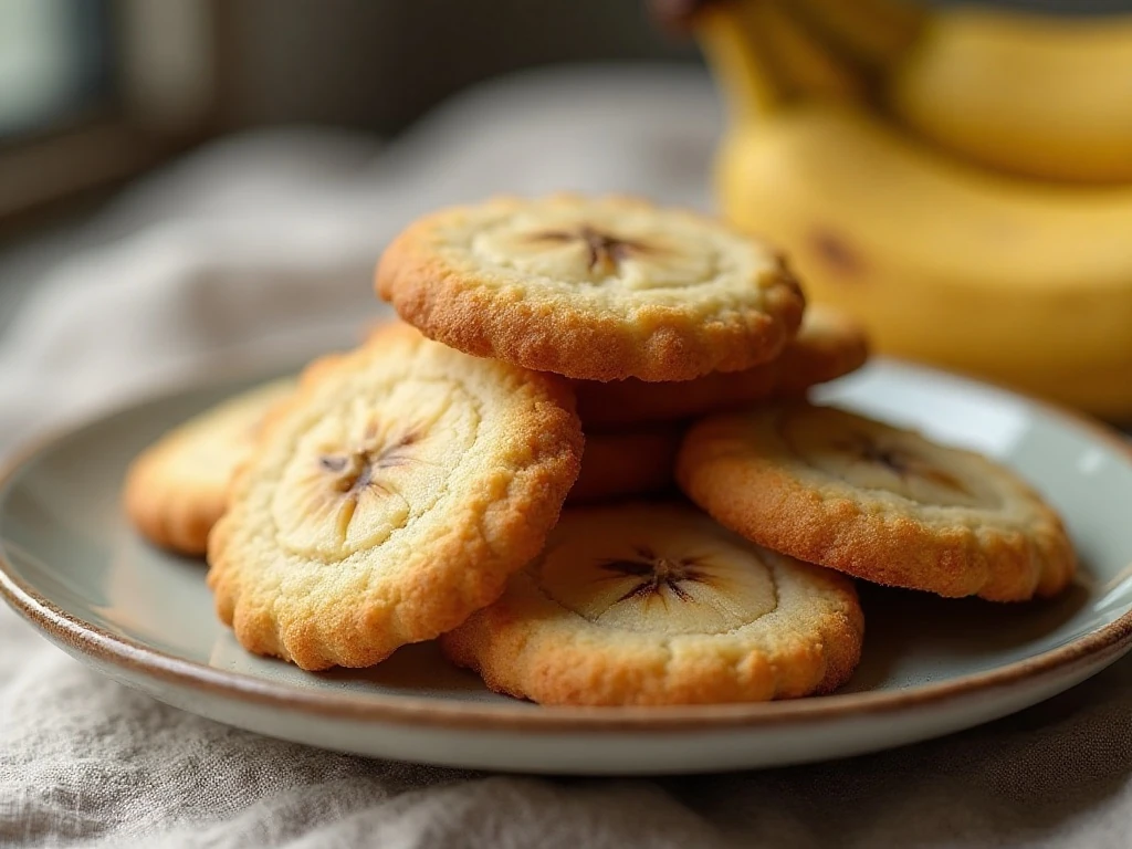 Soft and chewy keto banana cookies stacked on a plate