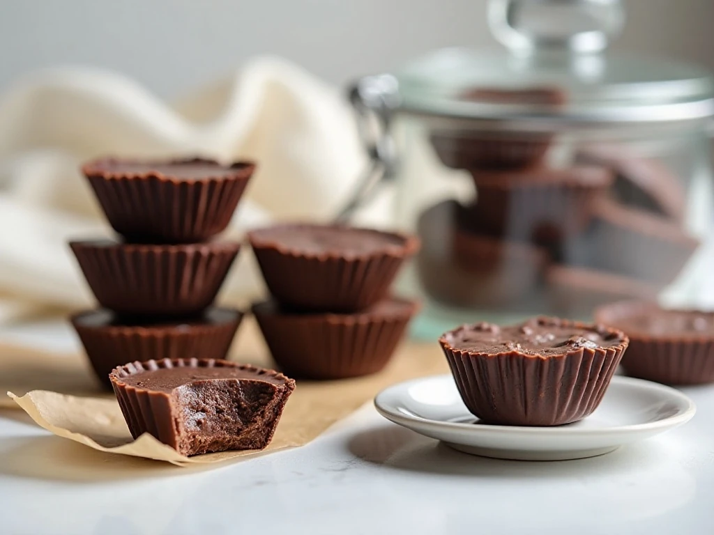Keto chocolate bark cups stored in an airtight container