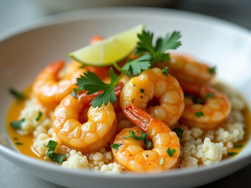Keto coconut curry shrimp served over cauliflower rice