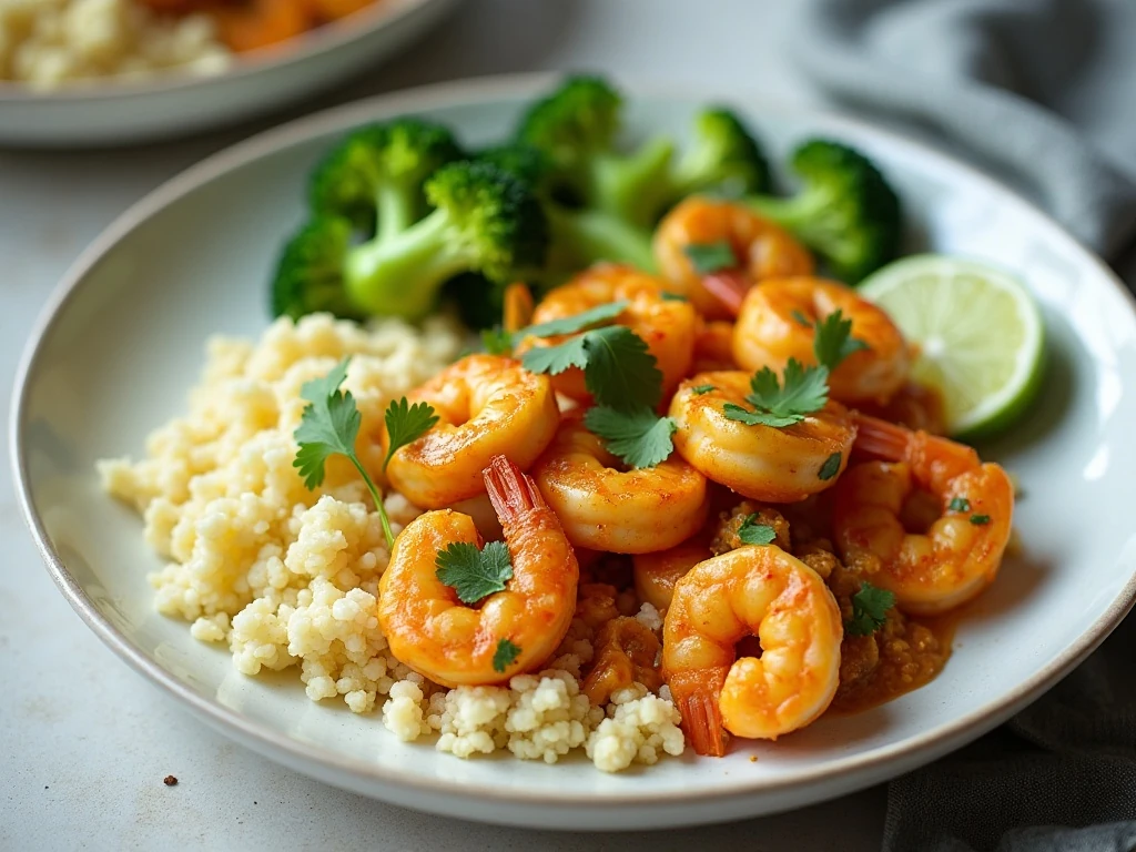 Coconut curry shrimp with low-carb vegetable sides
