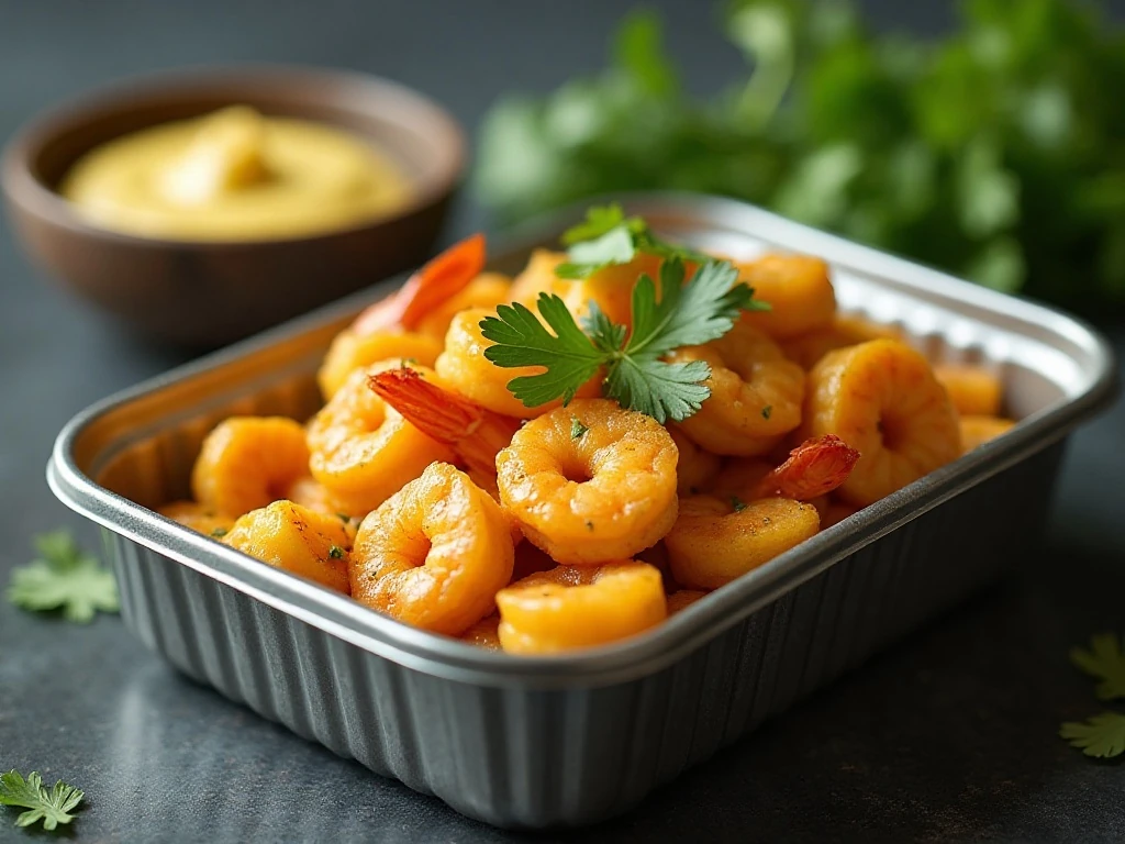 Stored coconut curry shrimp with lime and cilantro