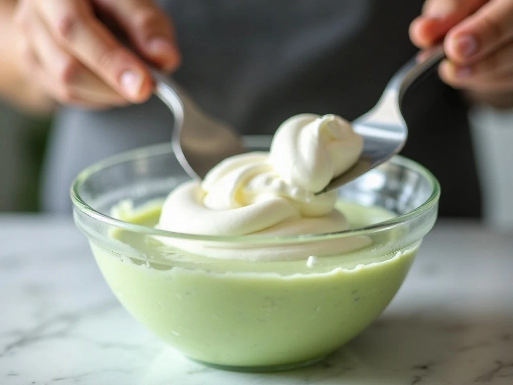 Folding whipped cream into the lime mousse mixture