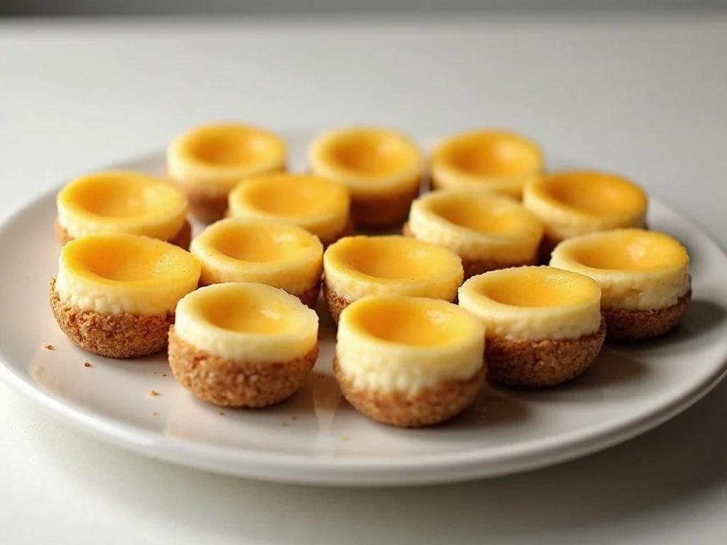 A platter of creamy keto mini cheesecakes with almond flour crusts