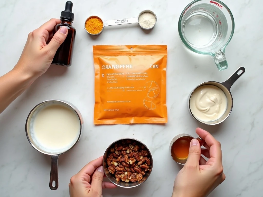 Ingredients for low-carb orange fluff salad arranged on a counter