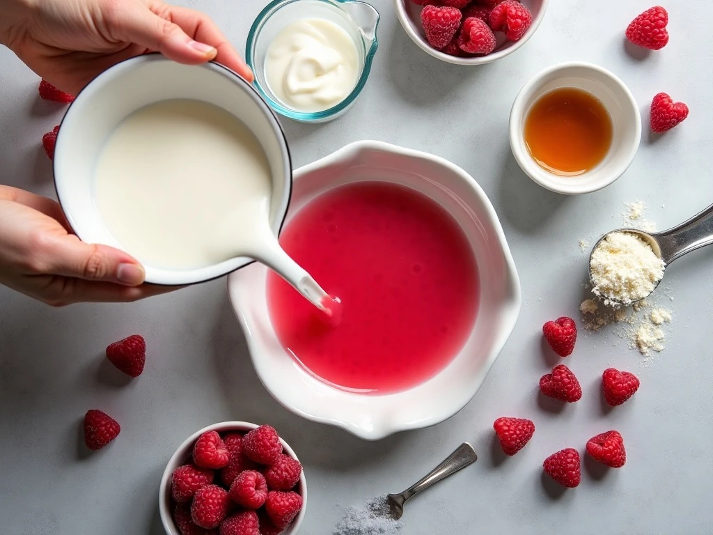 Ingredients for easy keto raspberry jello mousse