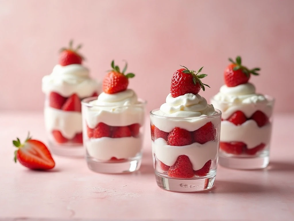 Individual glasses of keto whipped cream strawberry dessert