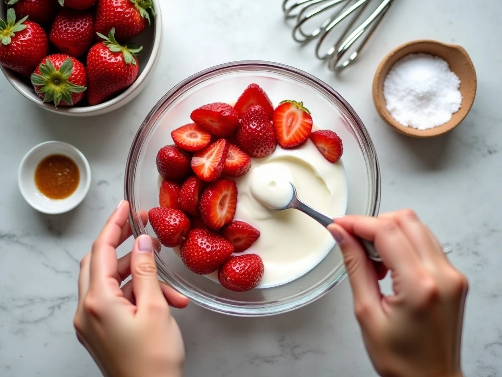 Ingredients for keto whipped cream strawberry dessert