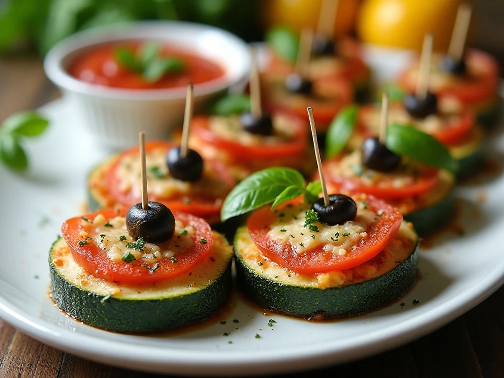 Zucchini pizza bites served with marinara dipping sauce