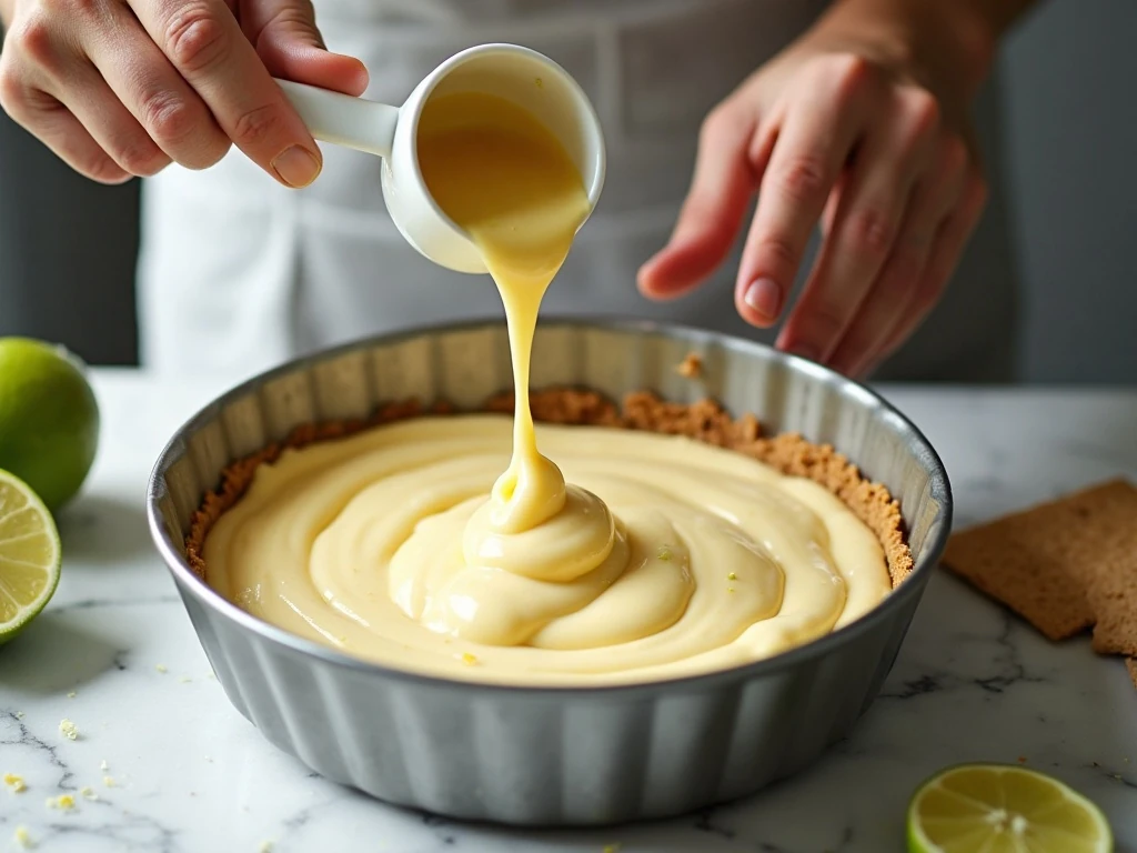 Mixing the creamy Key lime ice cream pie filling