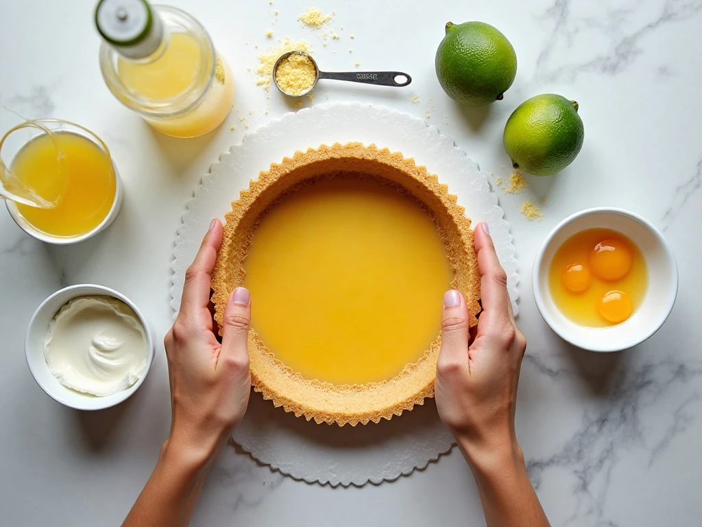 Ingredients for easy key lime pie arranged on a kitchen counter