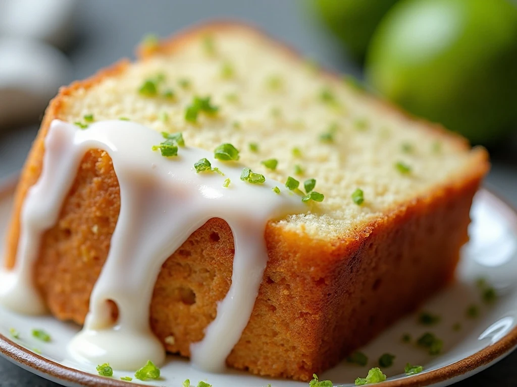 Key lime glaze and zest on pound cake