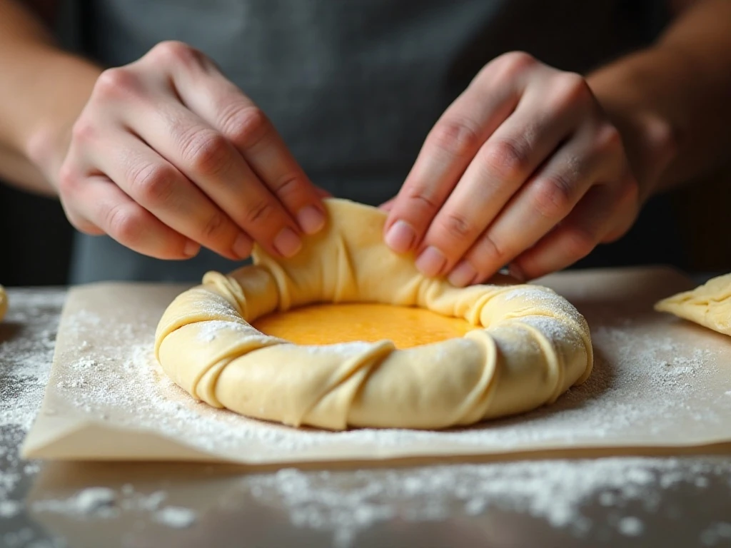 Shaping yeast dough into a boat for Adjaruli khachapuri