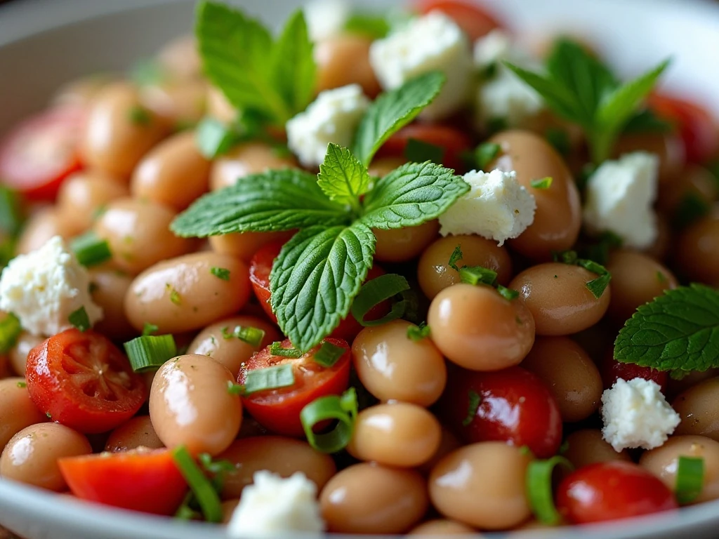 Kidney bean salad with feta, herbs, and fresh vegetables