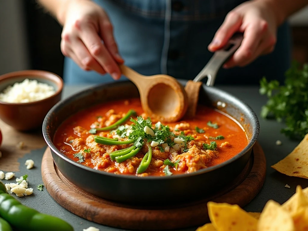 Preparing the creamy vegetable and tomato sauce for King Ranch chicken casserole
