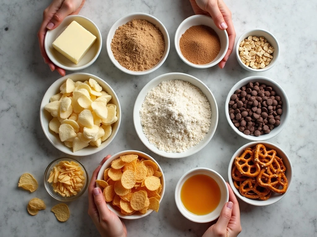 Ingredients for chewy loaded kitchen sink cookies